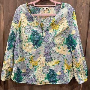 Talbots Floral Blouse in Green, Yellow, and Purple